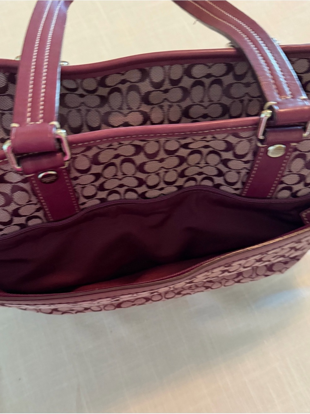 Coach Y2K Large Burgundy Signature Canvas and Leather Tote - Picture 6 of 9